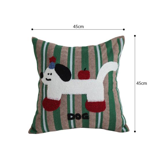 SOGA 2X 45cm Cute Dog Print Green Red White Striped Polyester Decorative Pillowcase